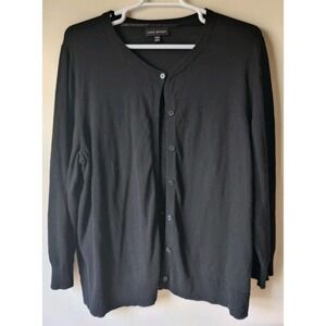 Lane Bryant Women's Button Up Cardigan Black Round Neck‎ Long Sleeve Size 22/24